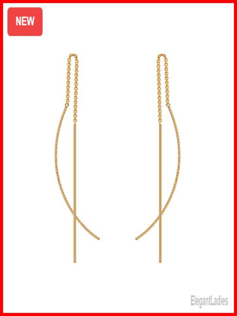 14K Gold Plated Threader Earrings Long Chain Dangle Drop Jewelry